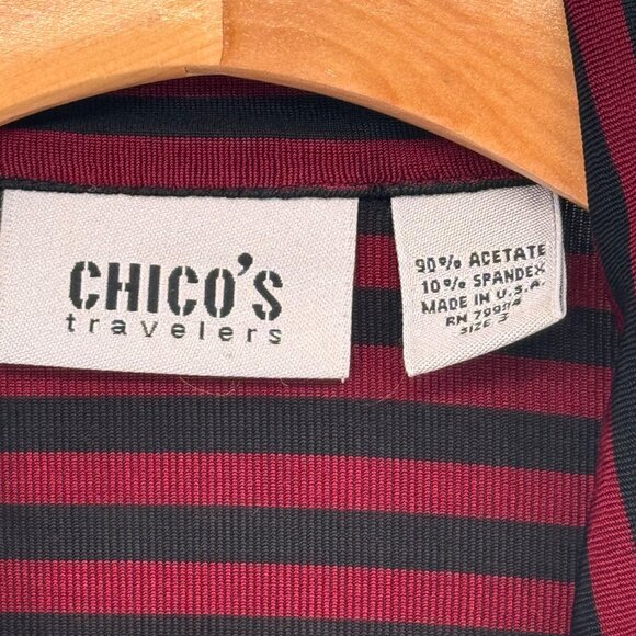 Chicos 3 Travelers Red Black Striped Zip-Up Long Sleeve jacket Top Size XL knit - Picture 2 of 13